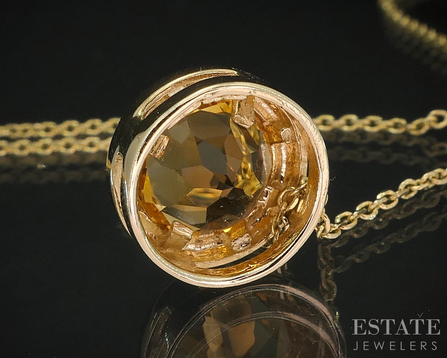 14k Yellow Gold EFFY Round Natural Citrine Bezel Solitaire Necklace 3.4g i19404