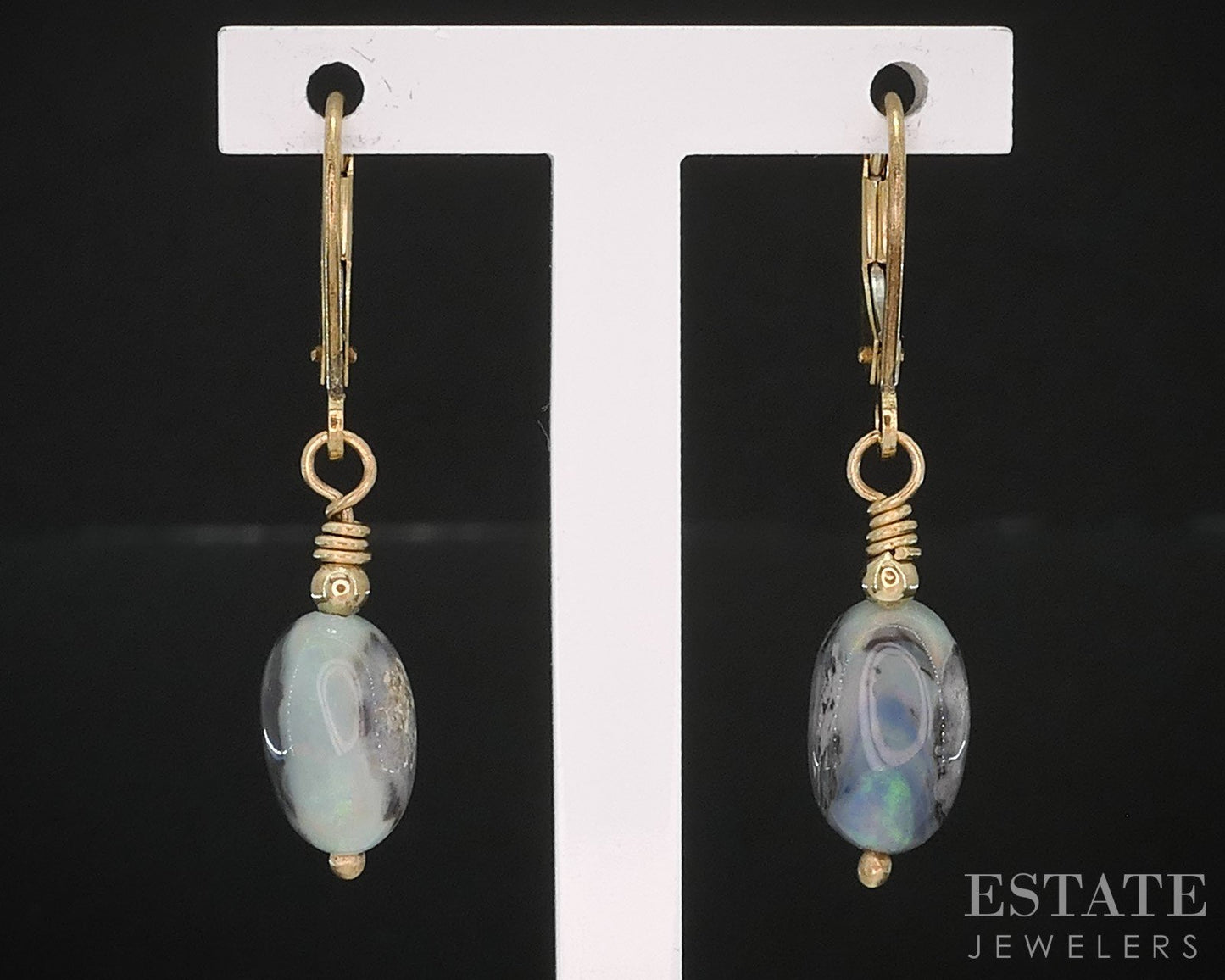 14k Yellow Gold Natural Boulder Opal Dangle Ladies Earrings 1.6g i19475b