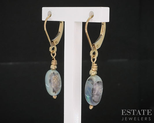 14k Yellow Gold Natural Boulder Opal Dangle Ladies Earrings 1.6g i19475b