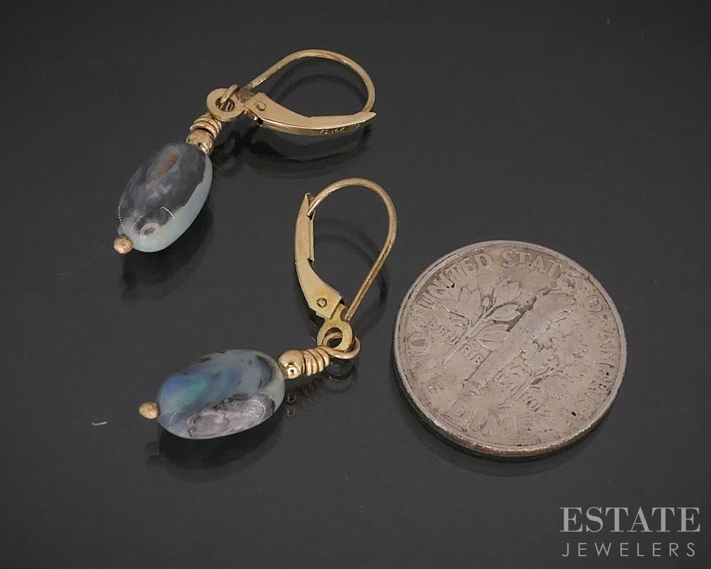 14k Yellow Gold Natural Boulder Opal Dangle Ladies Earrings 1.6g i19475b