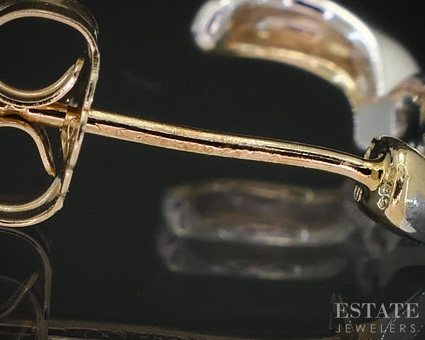 14k Yellow & White Gold Natural .05ctw Diamond J Hoop Earrings 1.9g i19467b
