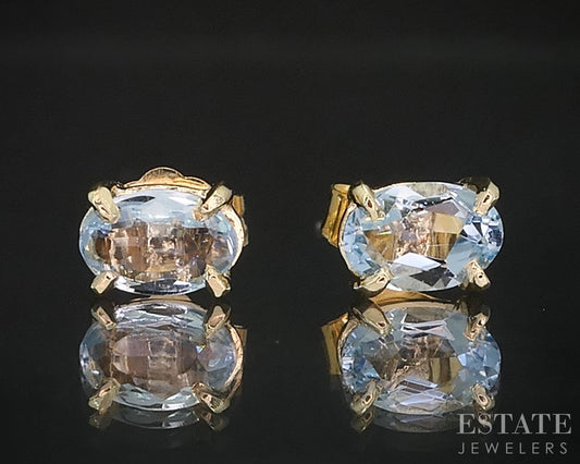 14k Yellow Gold Oval Natural Aquamarine Stud Earrings 1.2g i19469b