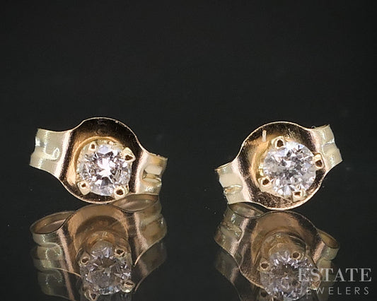 14K Yellow Gold Round Natural .05ctw Diamond Stud Earrings i19472b