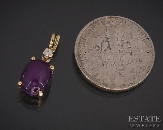 14k Yellow Gold Natural Star Ruby & Diamond Ladies Pendant 1.0g i19455b