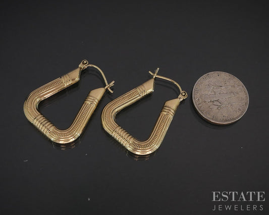 14k Yellow Gold Triangle Puffy Milgrain Hoop Ladies Earrings 2.4g i19459b