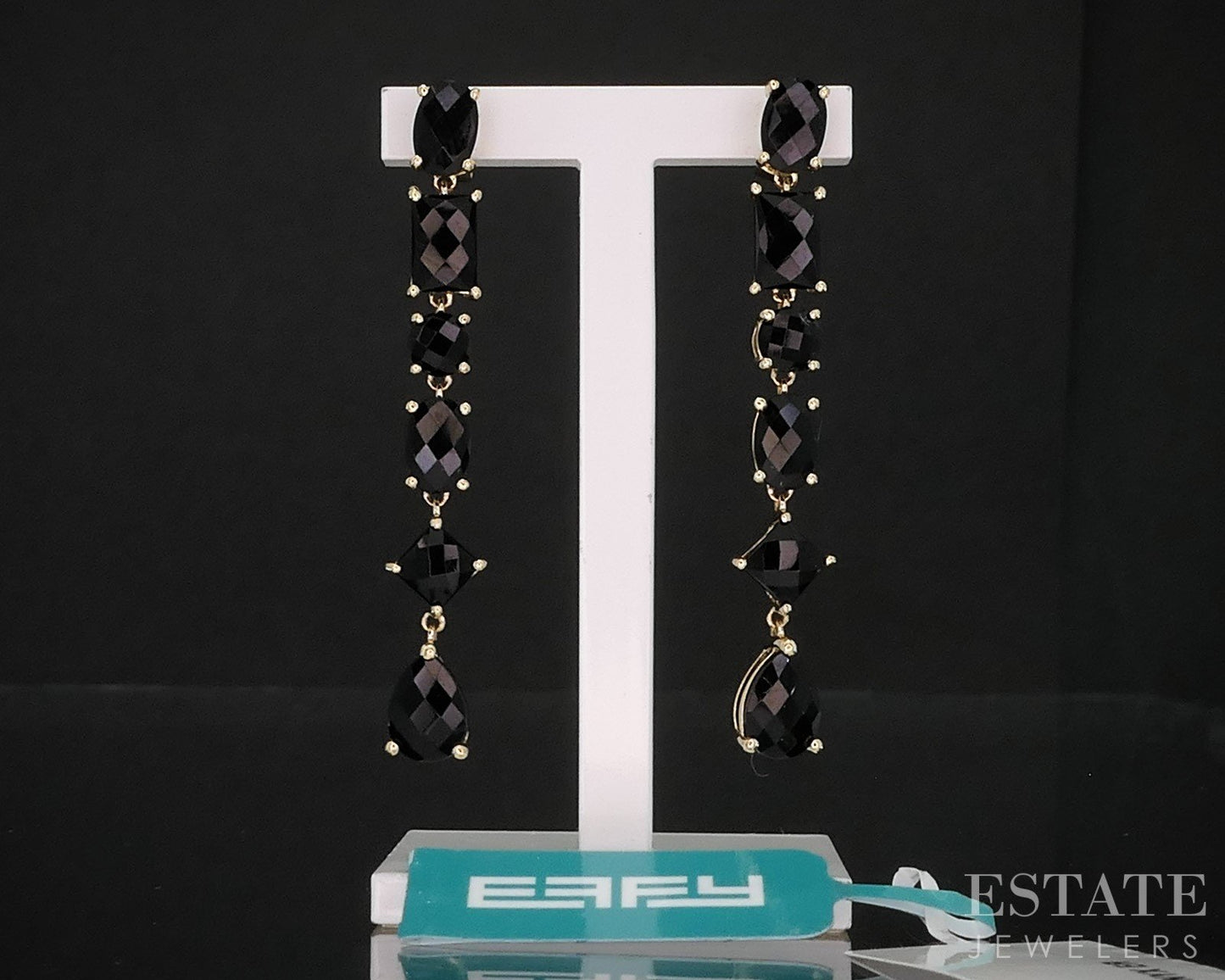14k Yellow Gold EFFY Natural Black Onyx Dangle Ladies Earrings 4.4g i19462b