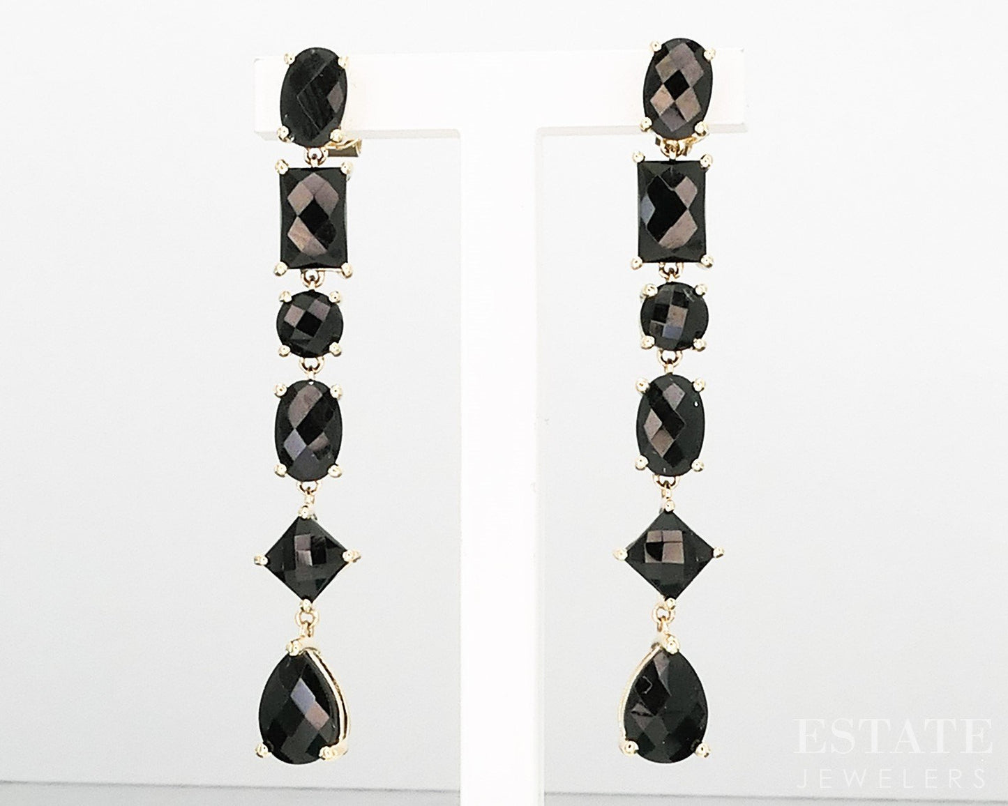 14k Yellow Gold EFFY Natural Black Onyx Dangle Ladies Earrings 4.4g i19462b