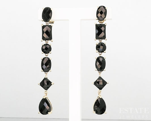 14k Yellow Gold EFFY Natural Black Onyx Dangle Ladies Earrings 4.4g i19462b