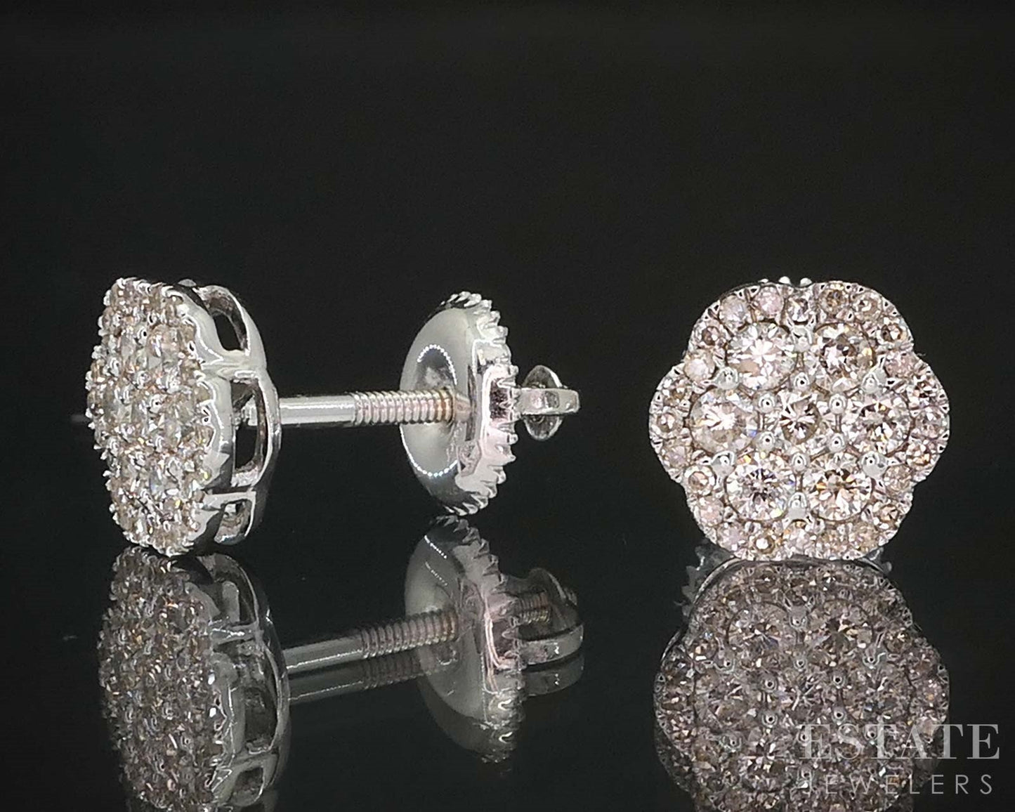 14k White Gold Natural .26ctw Diamond Cluster Screw Back Earrings 1.7g i19466b