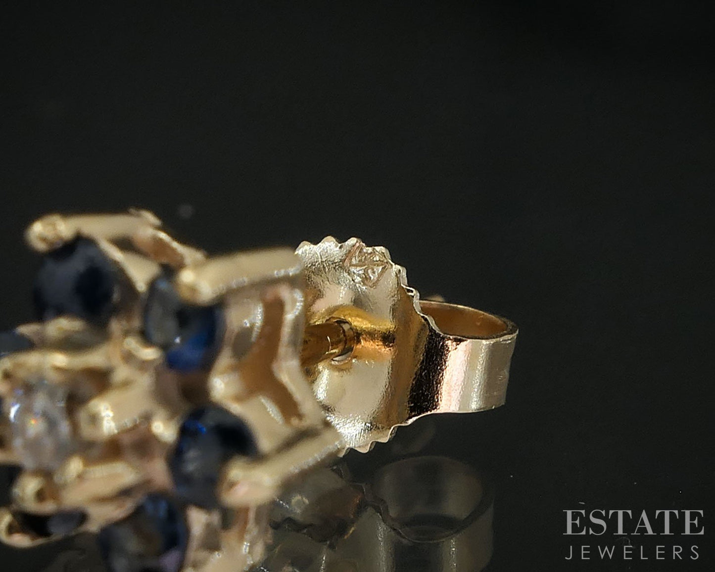 14k Yellow Gold Natural Sapphire & Diamond Cluster Stud Earrings 1.5g i19474b