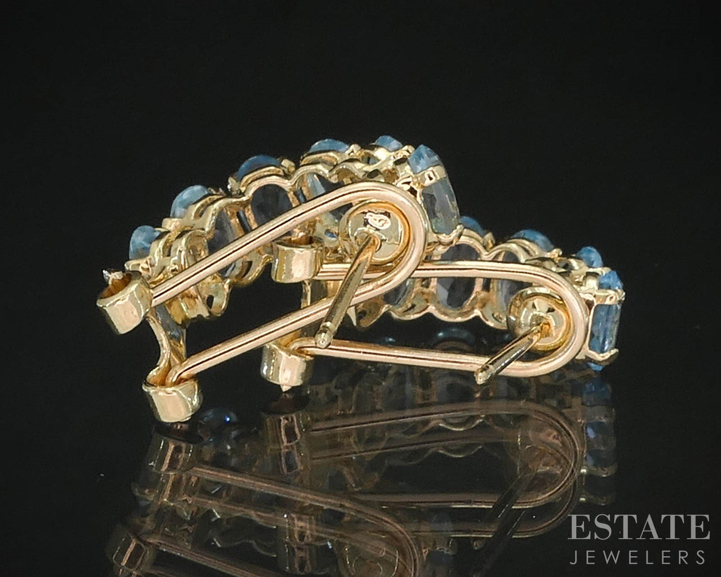 14k Yellow Gold Natural Blue Topaz Half Hoop Omega Back Earrings 3g i19468b