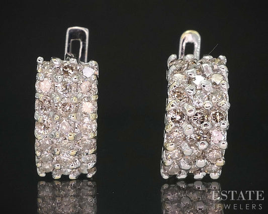 10k White Gold Natural .25ctw Diamond Hinged Hoop Earrings 2.8g i19465b