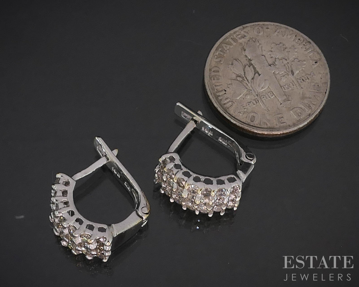 10k White Gold Natural .25ctw Diamond Hinged Hoop Earrings 2.8g i19465b