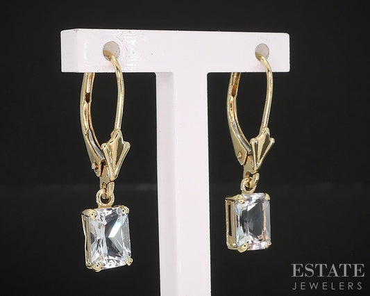 14k Yellow Gold Natural Aquamarine Ladies Dangle Earrings 1.7g i19463b