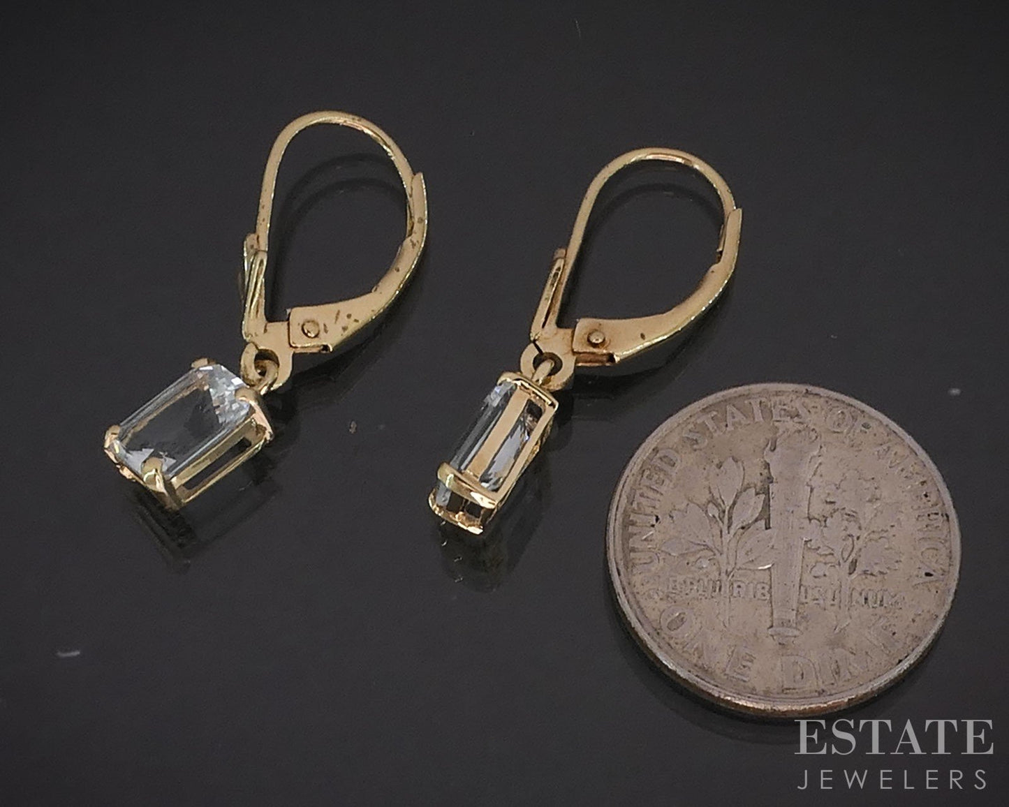 14k Yellow Gold Natural Aquamarine Ladies Dangle Earrings 1.7g i19463b