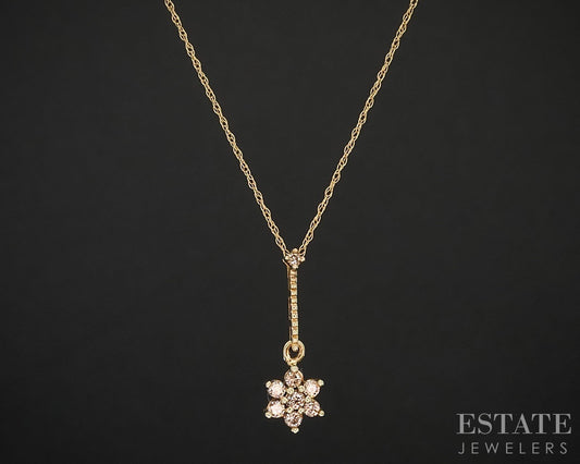 10k Yellow Gold Natural Diamond Cluster Dangle Necklace 1.1g 16"L i19461b