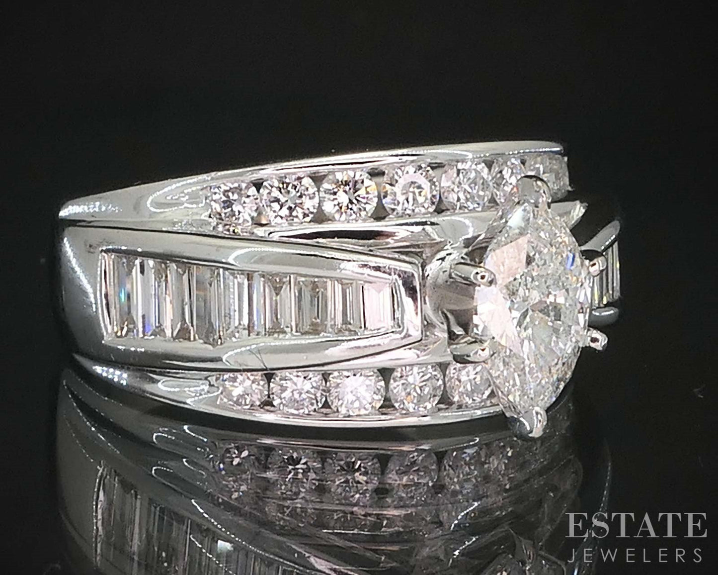 14k White Gold Marquise Natural 1.02ctw Diamond Engagement Ring 7.8g i19476b