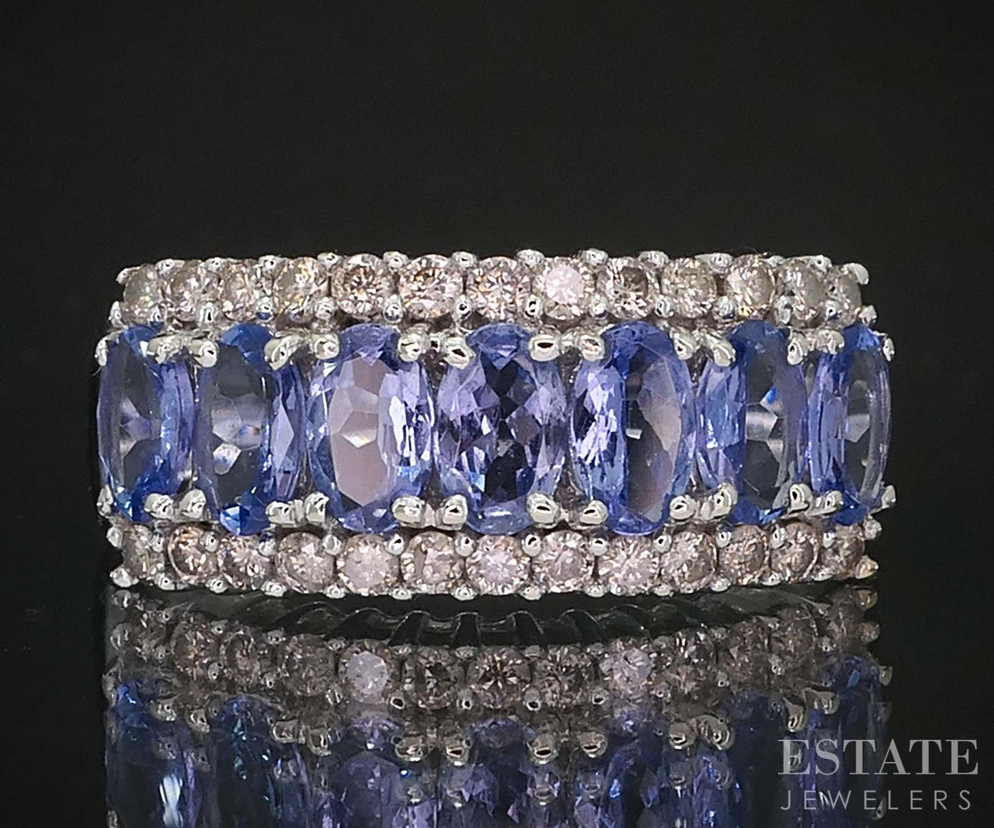 14k White Gold Natural Tanzanite & Diamond Ladies Band Ring 4g i19440b