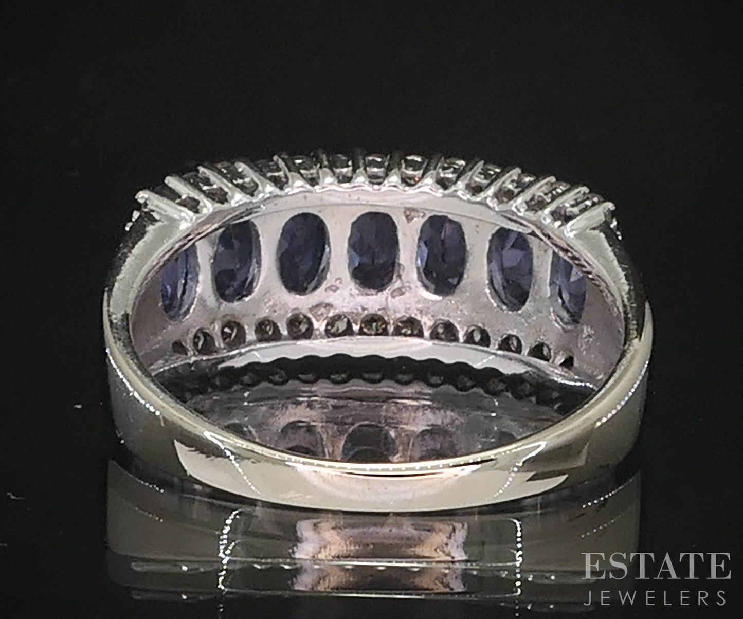 14k White Gold Natural Tanzanite & Diamond Ladies Band Ring 4g i19440b