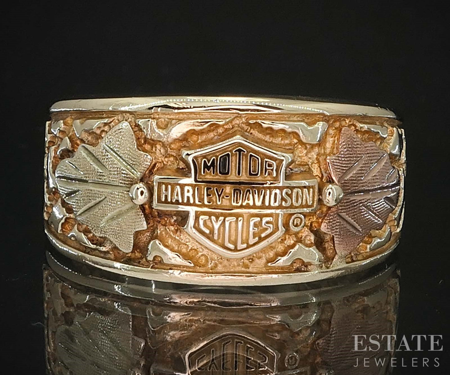 Vintage 10k Yellow Gold Black Hills Gold Harley Davidson Mens Band 8.2g i19445b