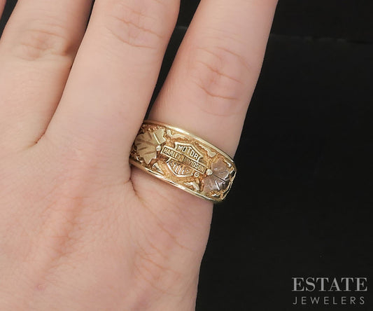 Vintage 10k Yellow Gold Black Hills Gold Harley Davidson Mens Band 8.2g i19445b