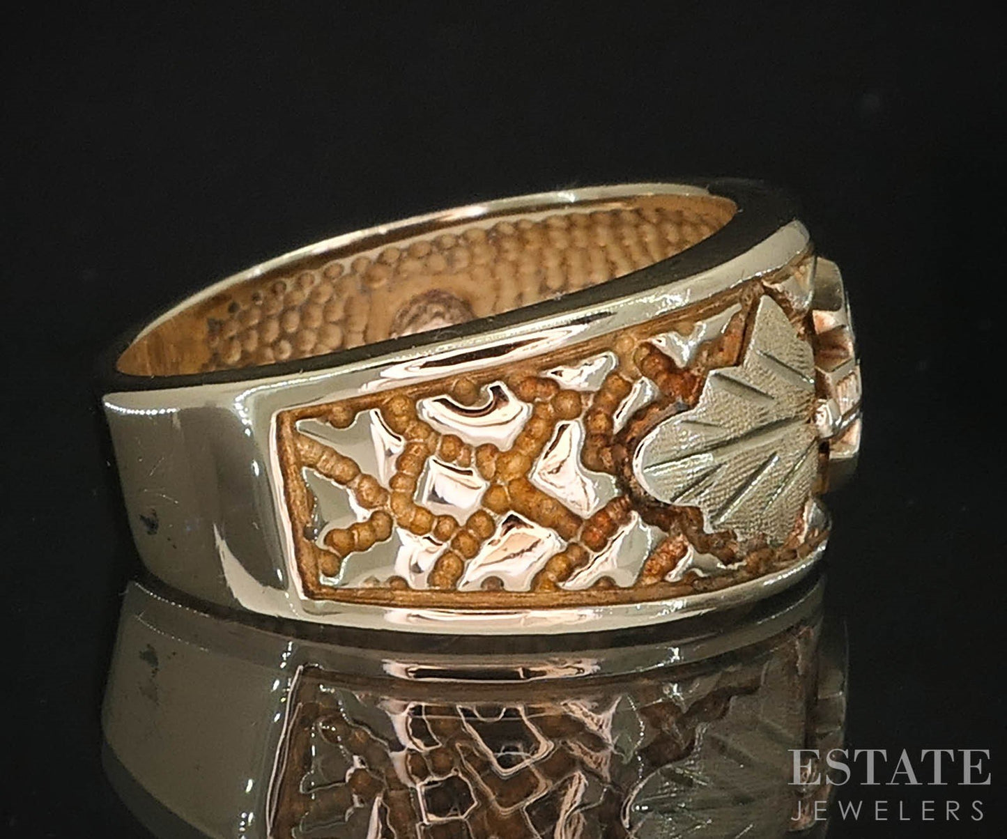 Vintage 10k Yellow Gold Black Hills Gold Harley Davidson Mens Band 8.2g i19445b