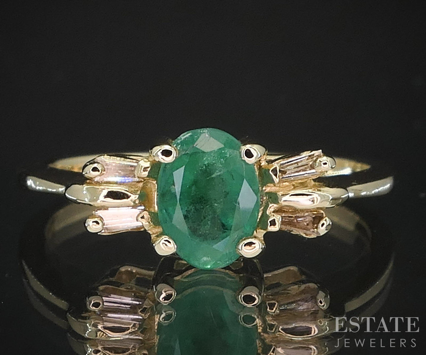 14k Yellow Gold Oval Natural Emerald & Diamond Ladies Ring 2.6g i19447b