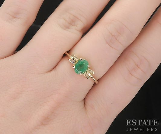 14k Yellow Gold Oval Natural Emerald & Diamond Ladies Ring 2.6g i19447b