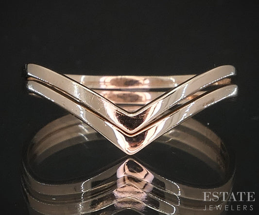 10k Rose Gold Smooth Stacked Ladies V-Band Set of Two 2.2g i19450b