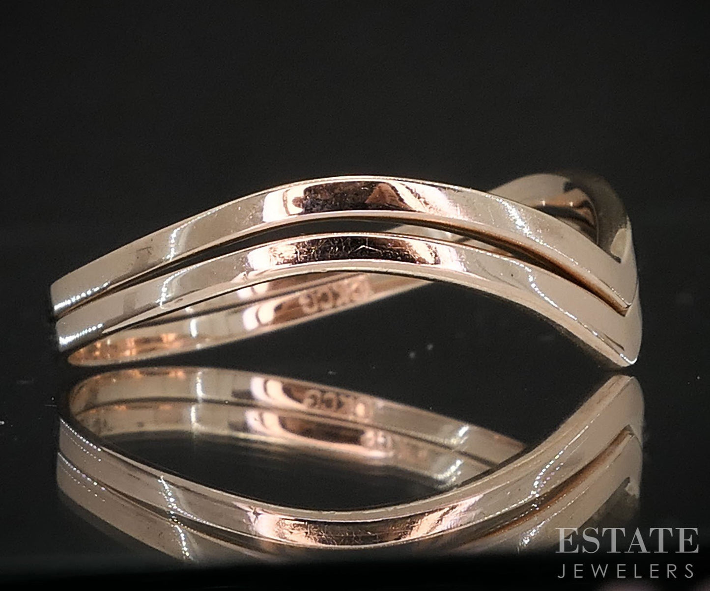 10k Rose Gold Smooth Stacked Ladies V-Band Set of Two 2.2g i19450b