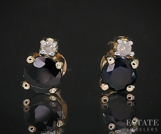 10k Yellow Gold Natural Blue Sapphire & Diamond Stud Earrings 0.6g i19451b