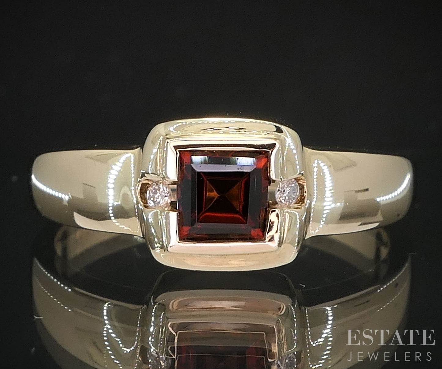 10k Yellow Gold Princess Cut Natural Garnet & Diamond Ladies Ring 2.8g i19439b