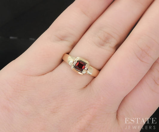 10k Yellow Gold Princess Cut Natural Garnet & Diamond Ladies Ring 2.8g i19439b
