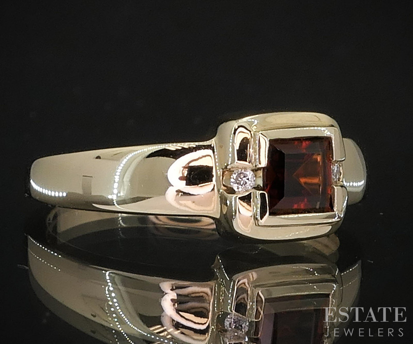 10k Yellow Gold Princess Cut Natural Garnet & Diamond Ladies Ring 2.8g i19439b