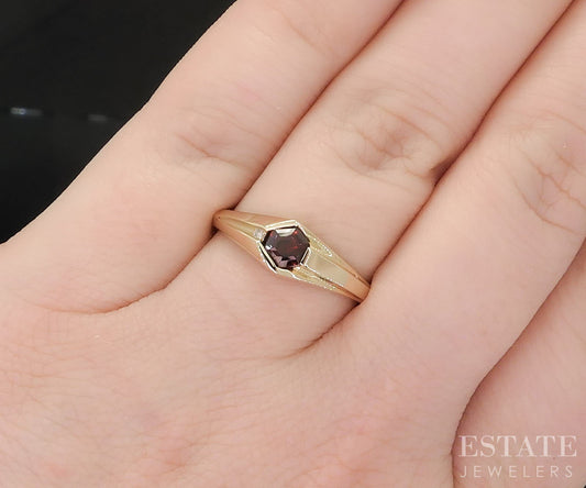 10k Yellow Gold Hexagon Cut Natural Garnet & Diamond Ladies Ring 2.4g i19446b