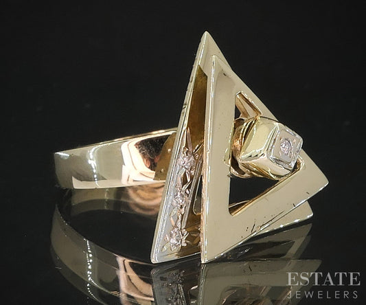 Vintage 14k Yellow Gold Natural Diamond Ladies Spinner Ring 5.0g i19429b