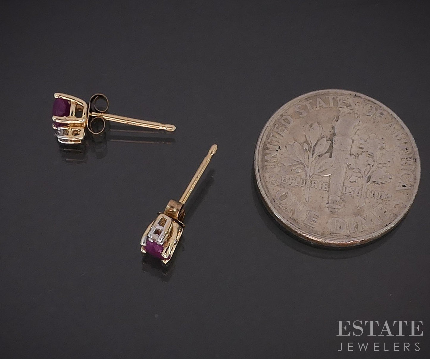 10k Yellow Gold Natural Ruby & Diamond Stud Earrings 0.6g i19443b