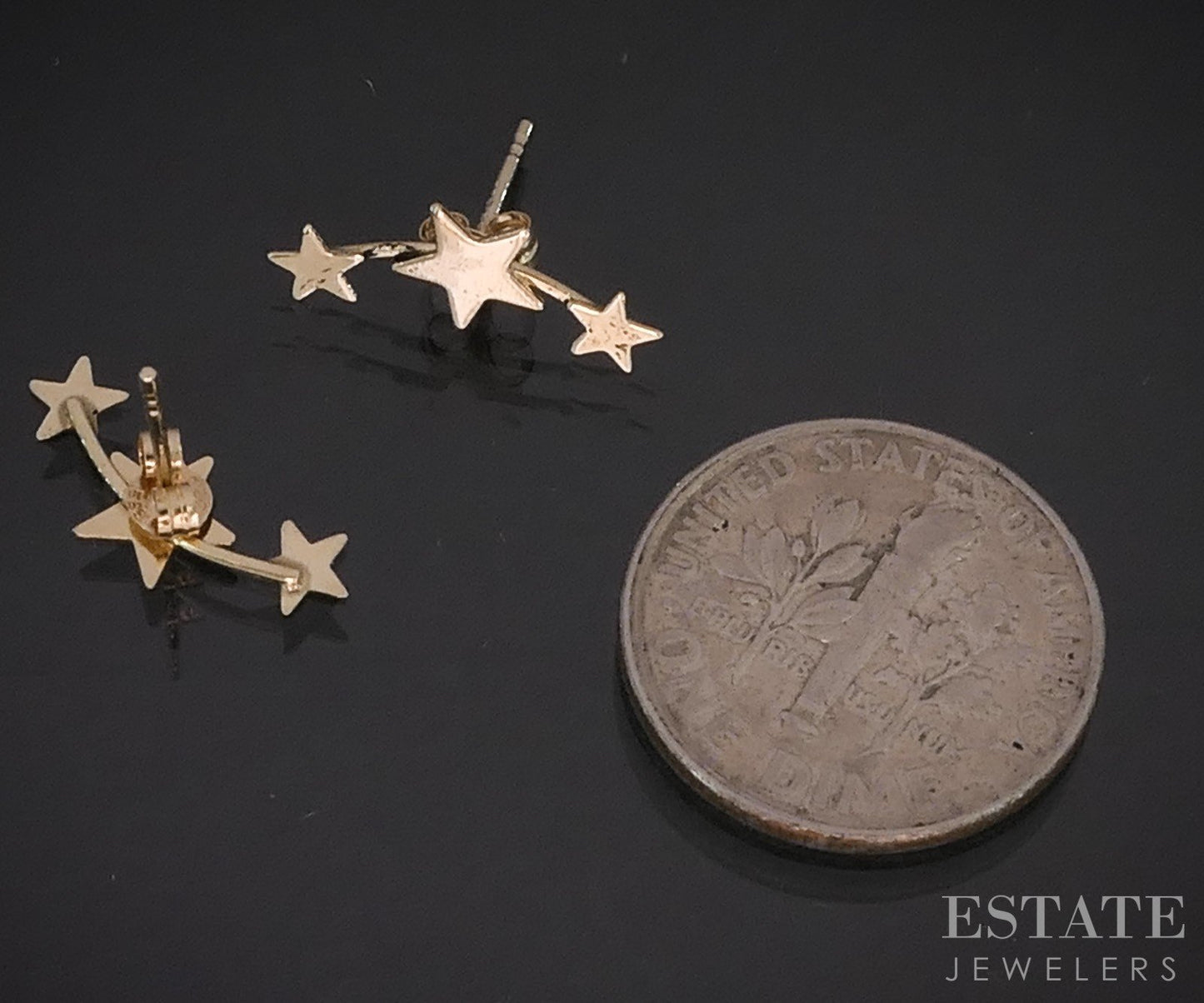 14k Yellow Gold Celestial Shooting Star Ladies Stud Earrings 0.5g i19448b