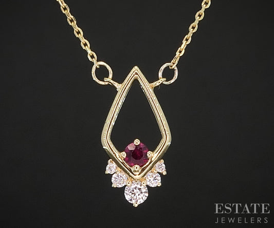 14k Yellow Gold Natural Ruby & Diamond Ladies Necklace 1.4g 18"L i19430b