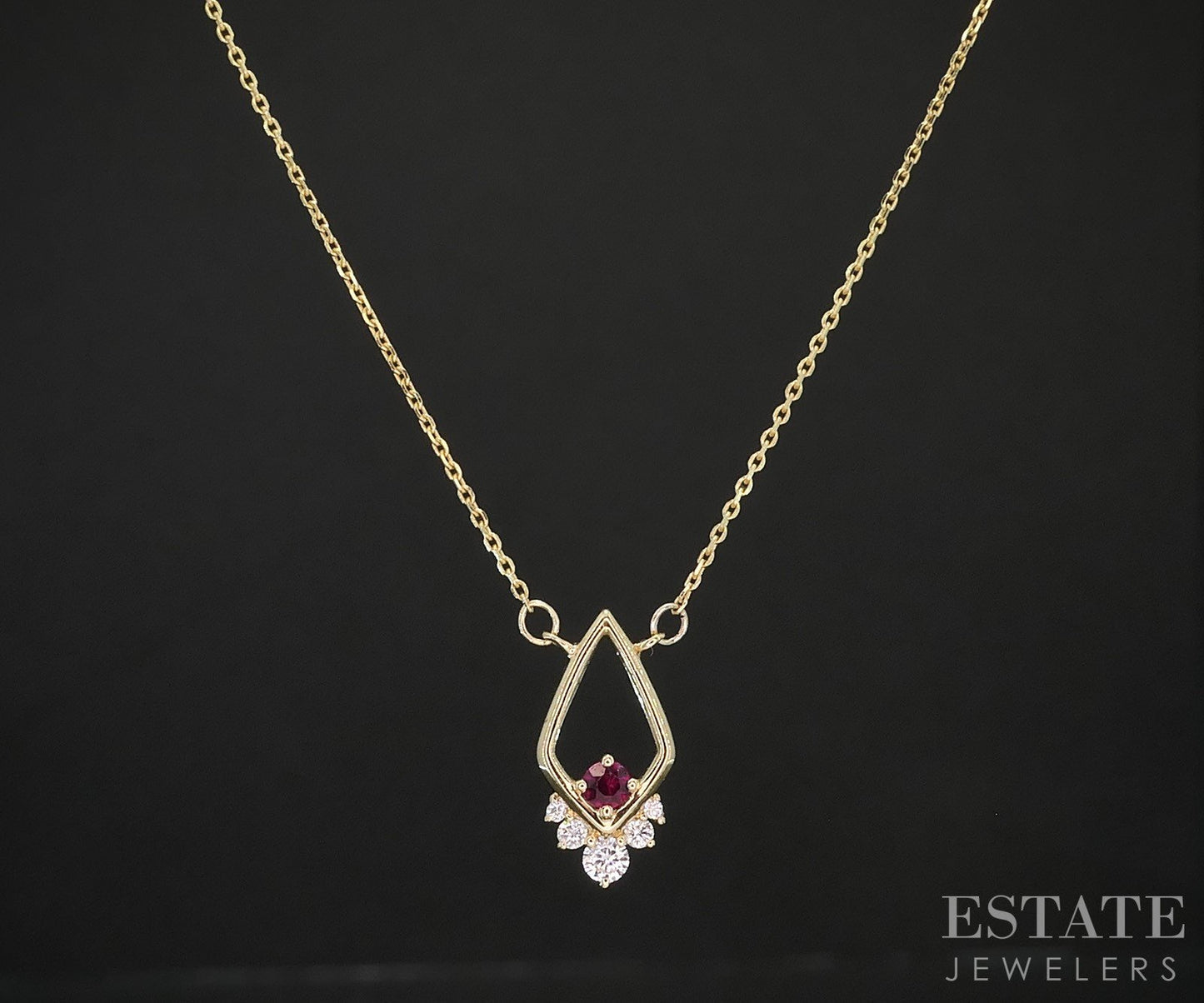14k Yellow Gold Natural Ruby & Diamond Ladies Necklace 1.4g 18"L i19430b
