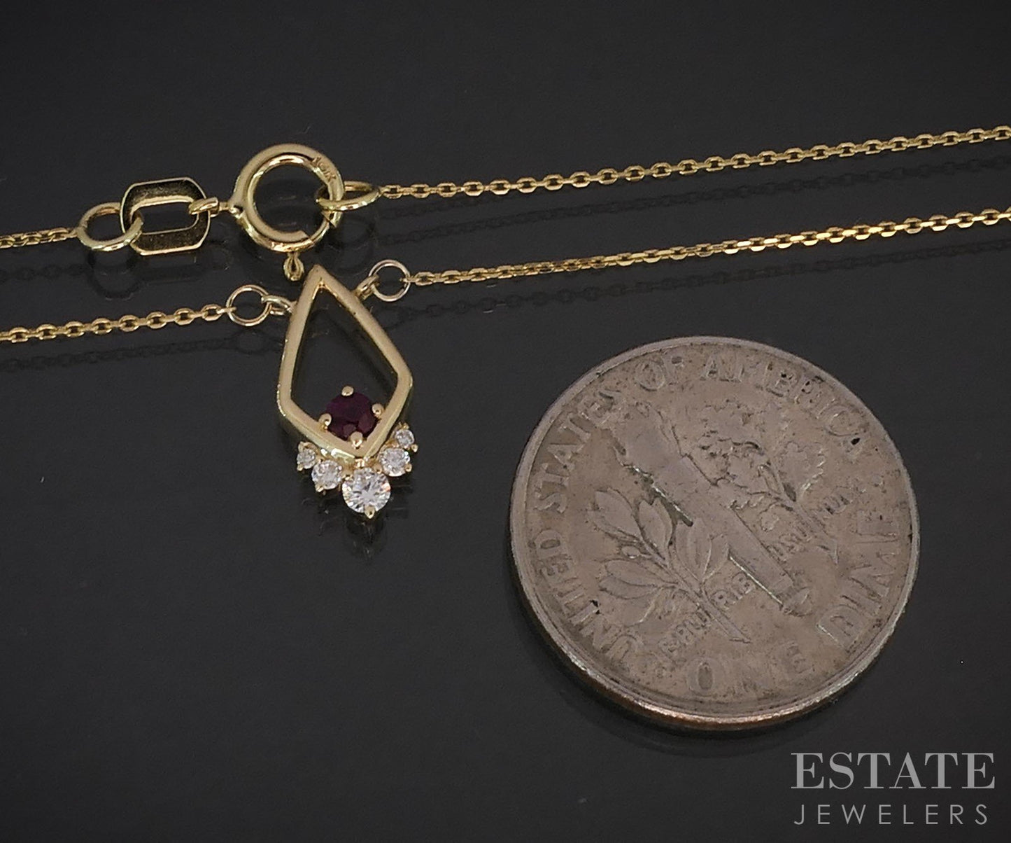 14k Yellow Gold Natural Ruby & Diamond Ladies Necklace 1.4g 18"L i19430b