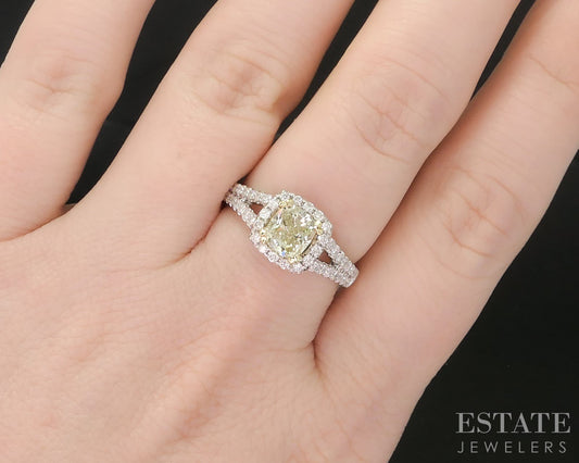 18k White Gold Cushion Natural 1.39ctw Yellow Diamond Engagement Ring 4g i19421