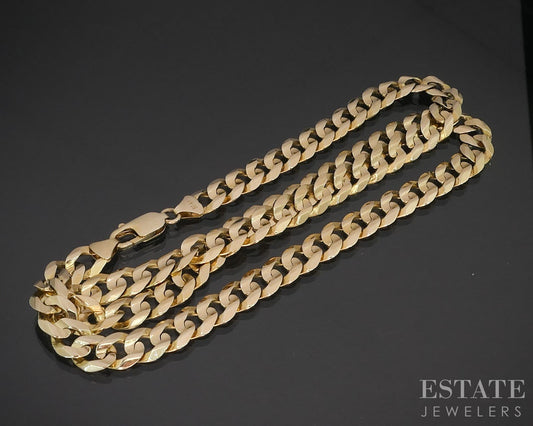 10k Yellow Gold 8.9mm Flat Curb Chain Link Mens Necklace 43.5g 22.5"L i19420