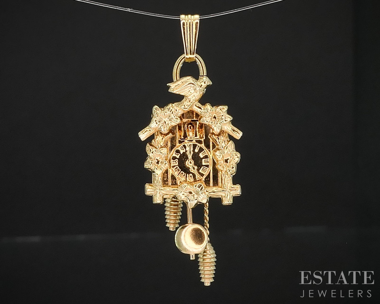 14k Yellow Gold Articulated Movable Cuckoo Clock Charm 2.2g i19478