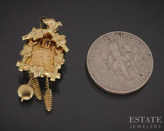 14k Yellow Gold Articulated Movable Cuckoo Clock Charm 2.2g i19478