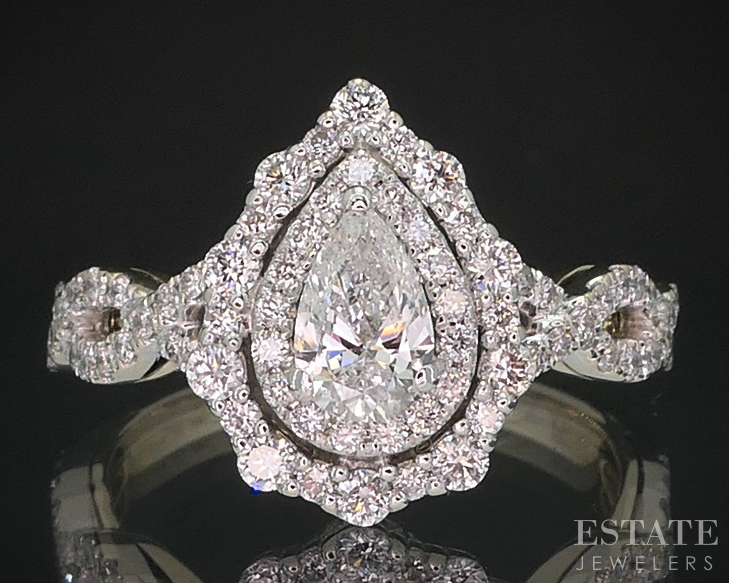 14k White Gold Pear Natural 1.40ctw Diamond Halo Engagement Ring 4.4g i19418