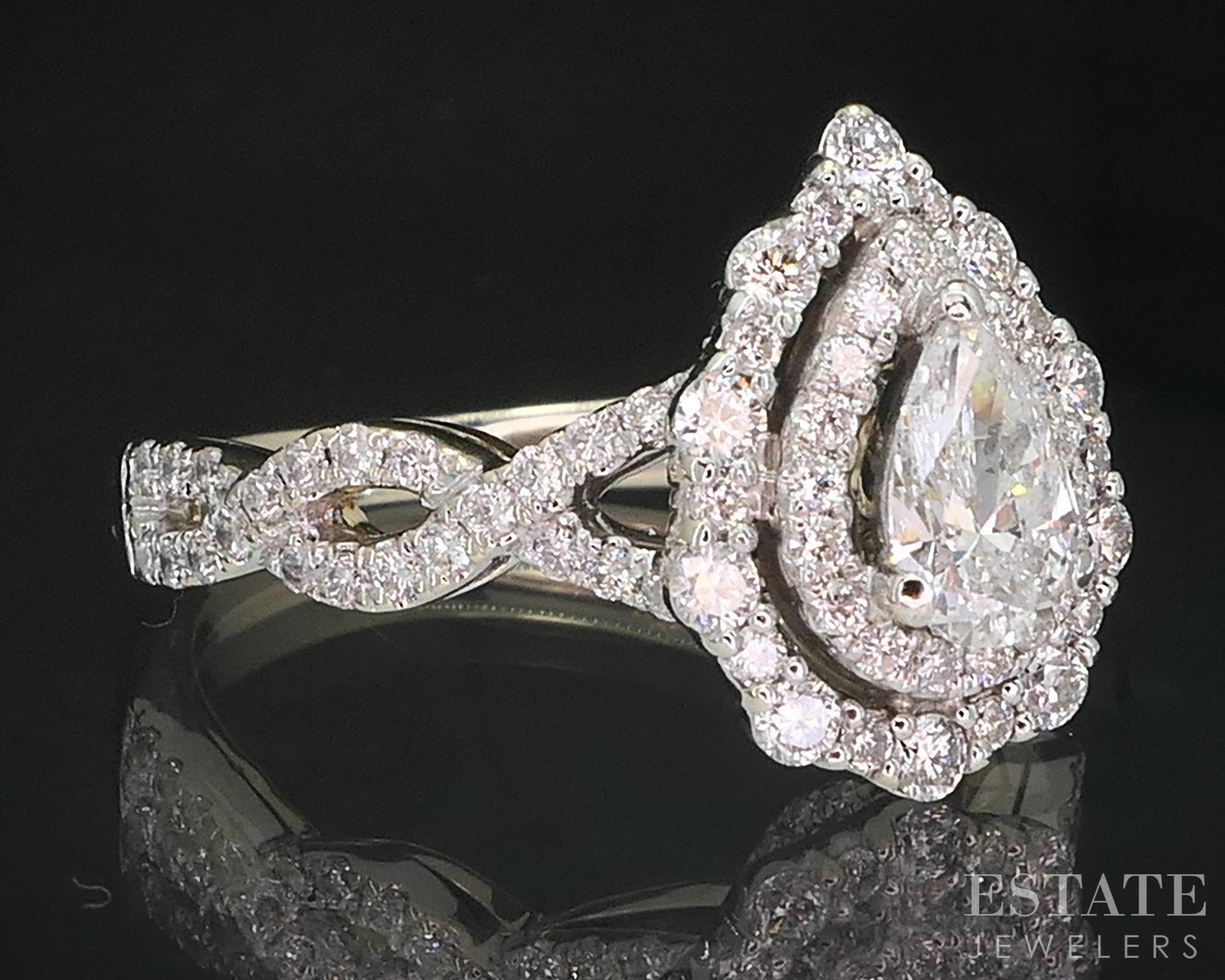14k White Gold Pear Natural 1.40ctw Diamond Halo Engagement Ring 4.4g i19418