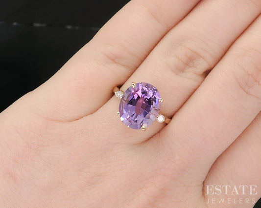 14k Yellow Gold Oval Natural Amethyst & Diamond Ladies Ring 3.3g i19423