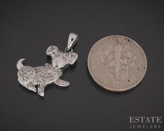 10k White Gold Natural .08ctw Diamond Puppy Dog Charm Pendant 1.7g i19427
