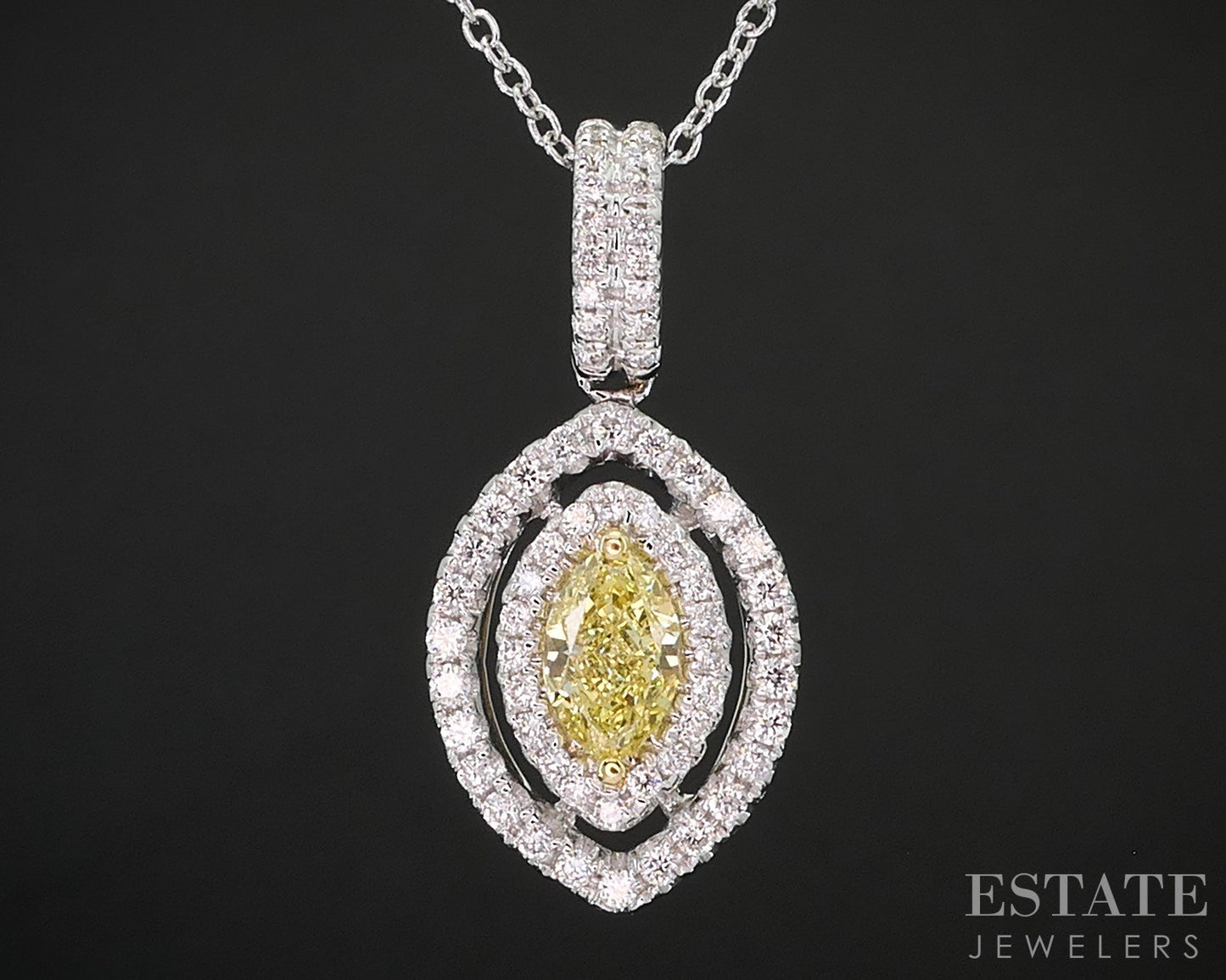 18k White Gold Marquise Natural .70ctw Yellow Diamond Necklace 3.7g 18"L i19416